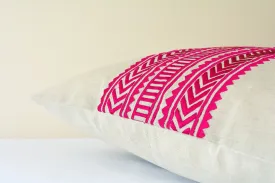 Beautiful Pink Geometric Embroidery on Cotton Linen Base