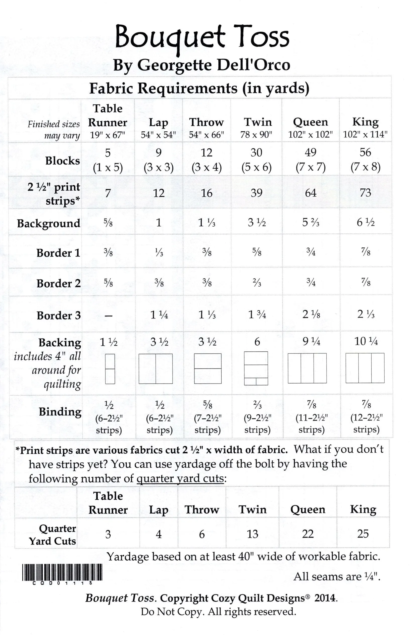 BOUQUET TOSS - Cozy Quilt Designs Pattern