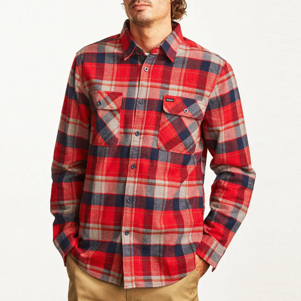 Brixton Bowery Flannel Long Sleeve Shirt Red Heather Navy