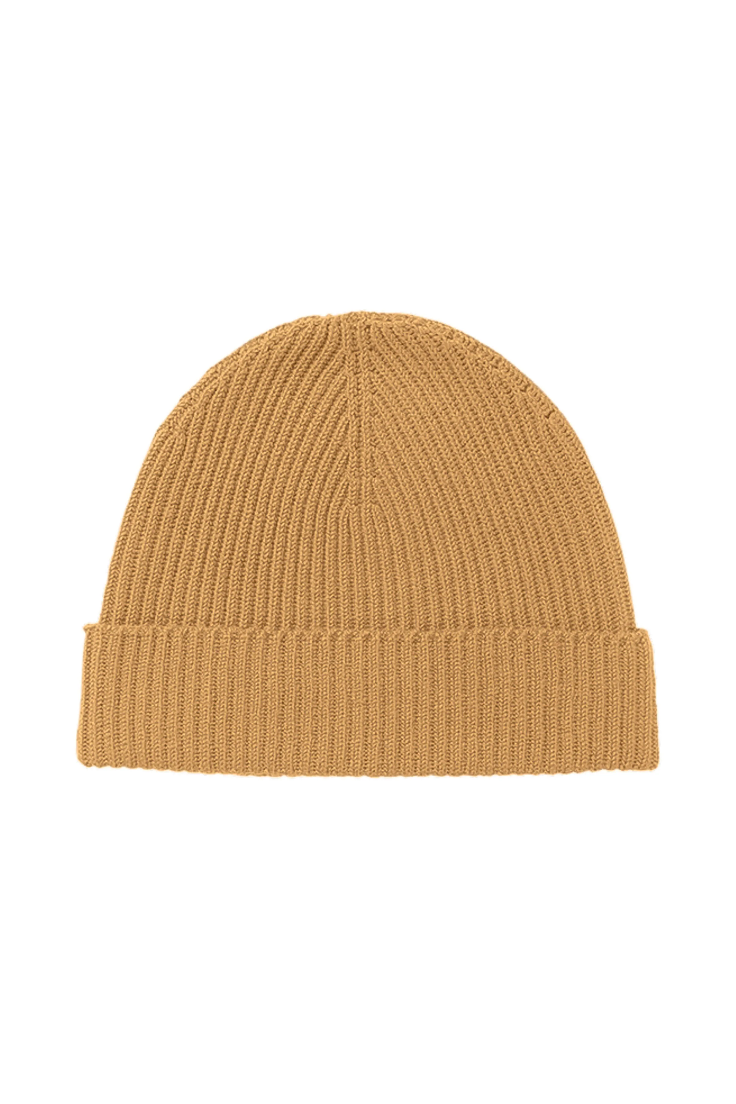 Camel Ribbed Cashmere Beanie