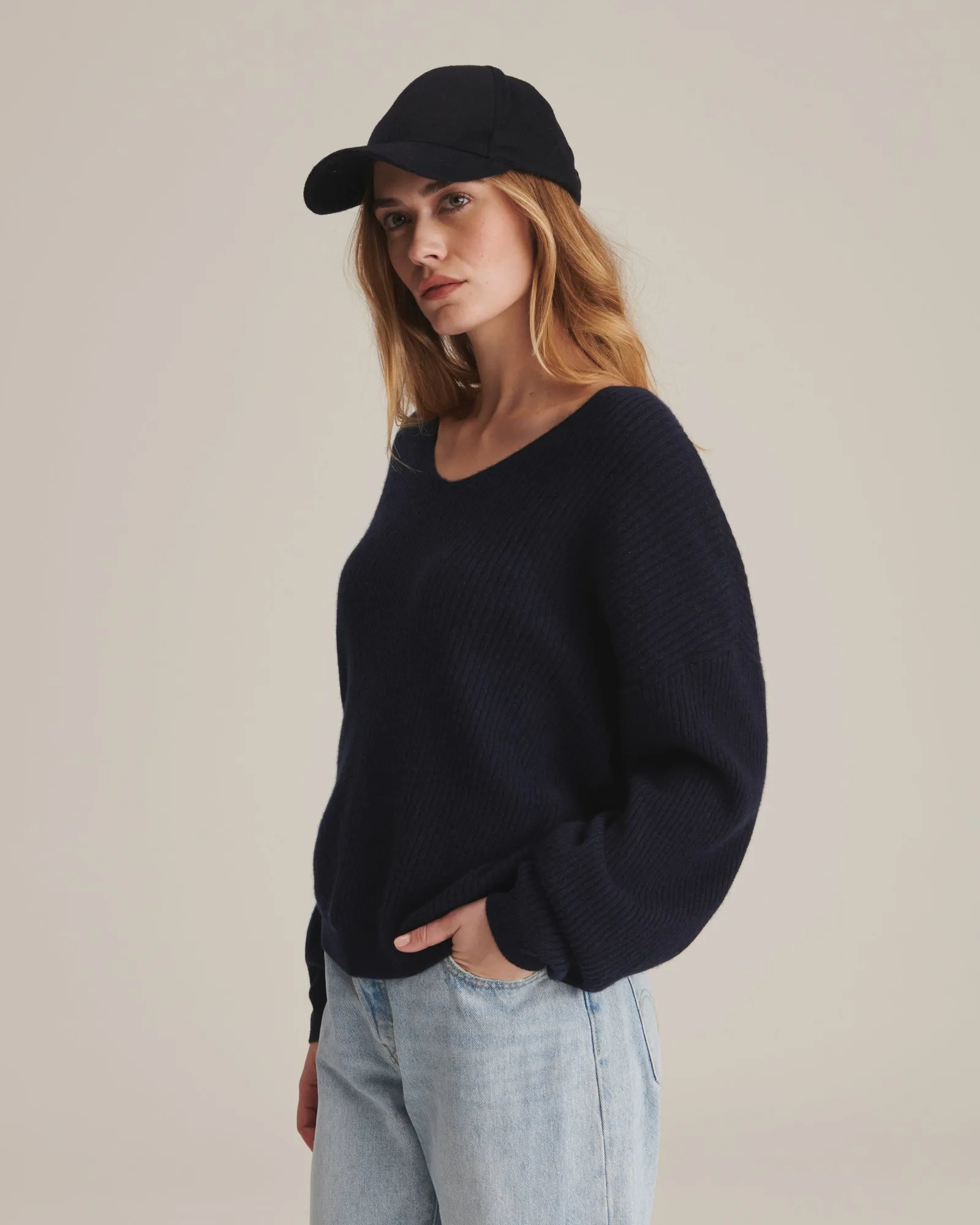 Cashmere Oversized Ribbed V-Neck Sweater