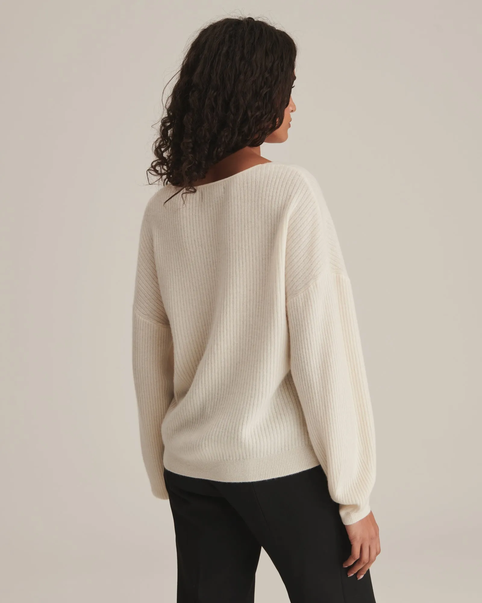 Cashmere Oversized Ribbed V-Neck Sweater