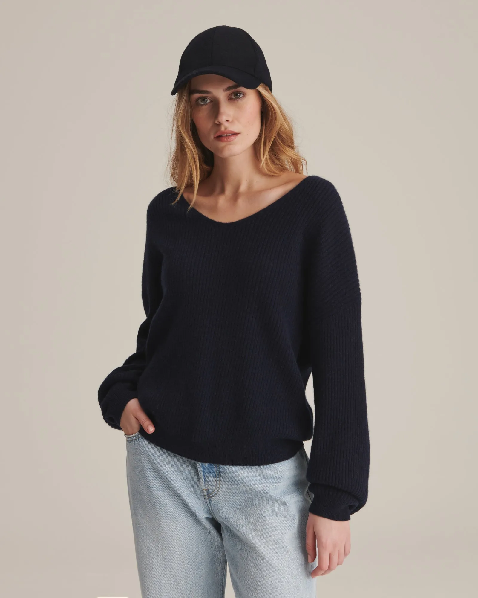 Cashmere Oversized Ribbed V-Neck Sweater