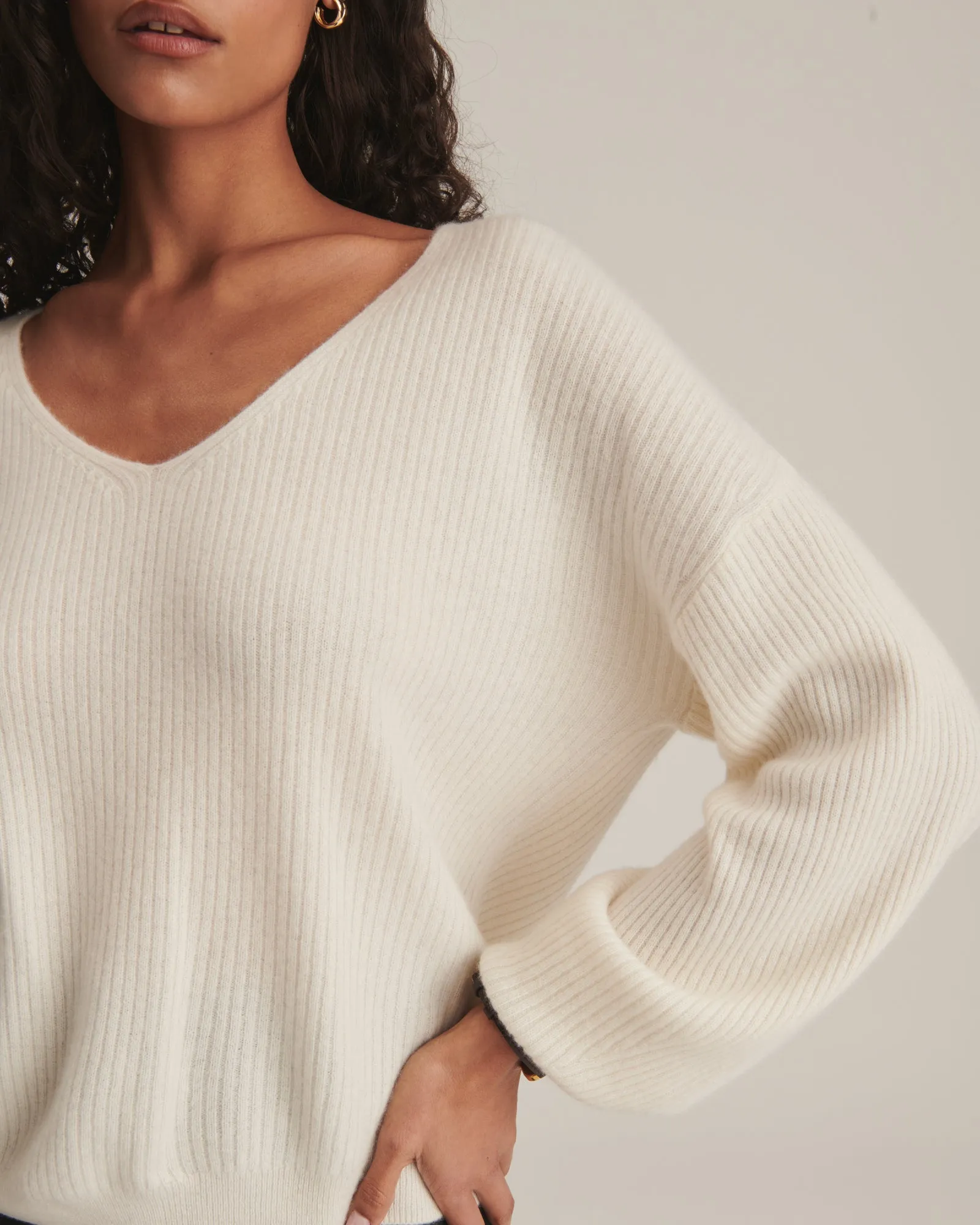 Cashmere Oversized Ribbed V-Neck Sweater