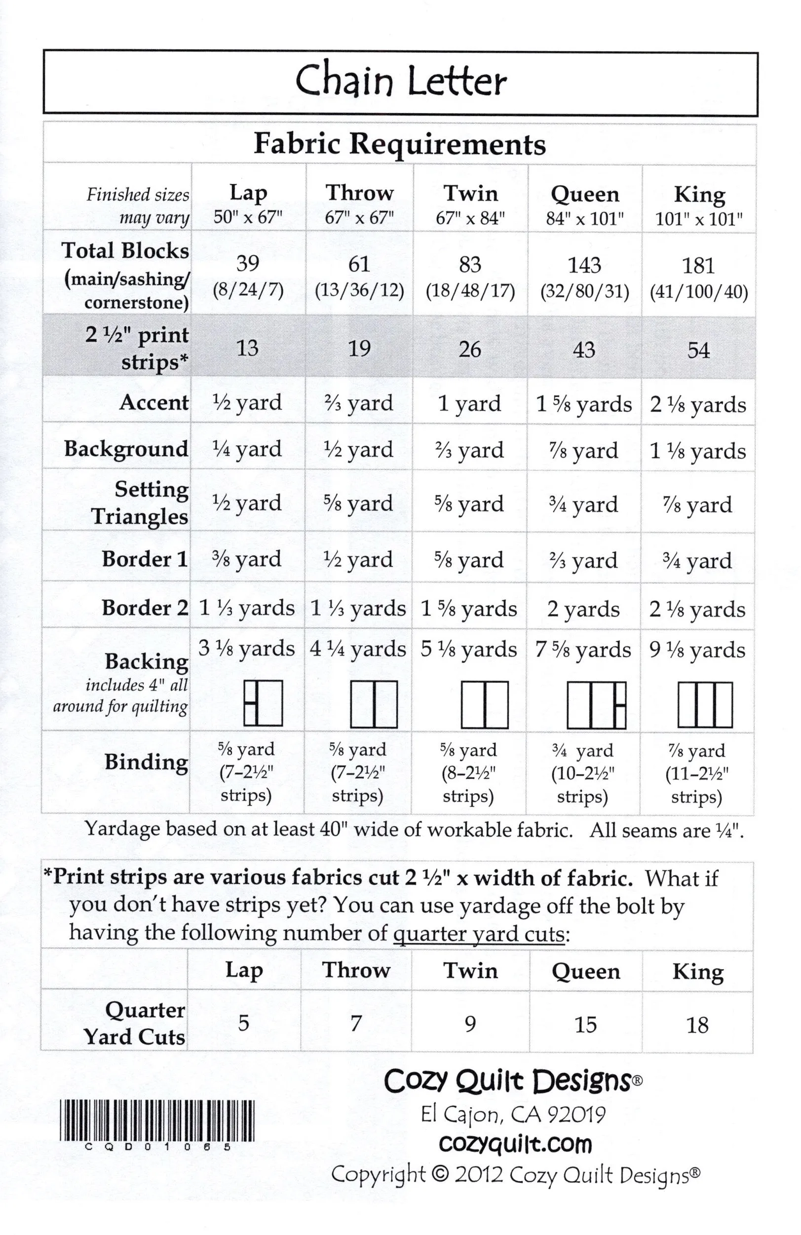 CHAIN LETTER - Cozy Quilt Designs Pattern