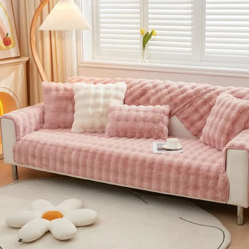 Cozy Plush Solid Colour Non-slip Couch Cover