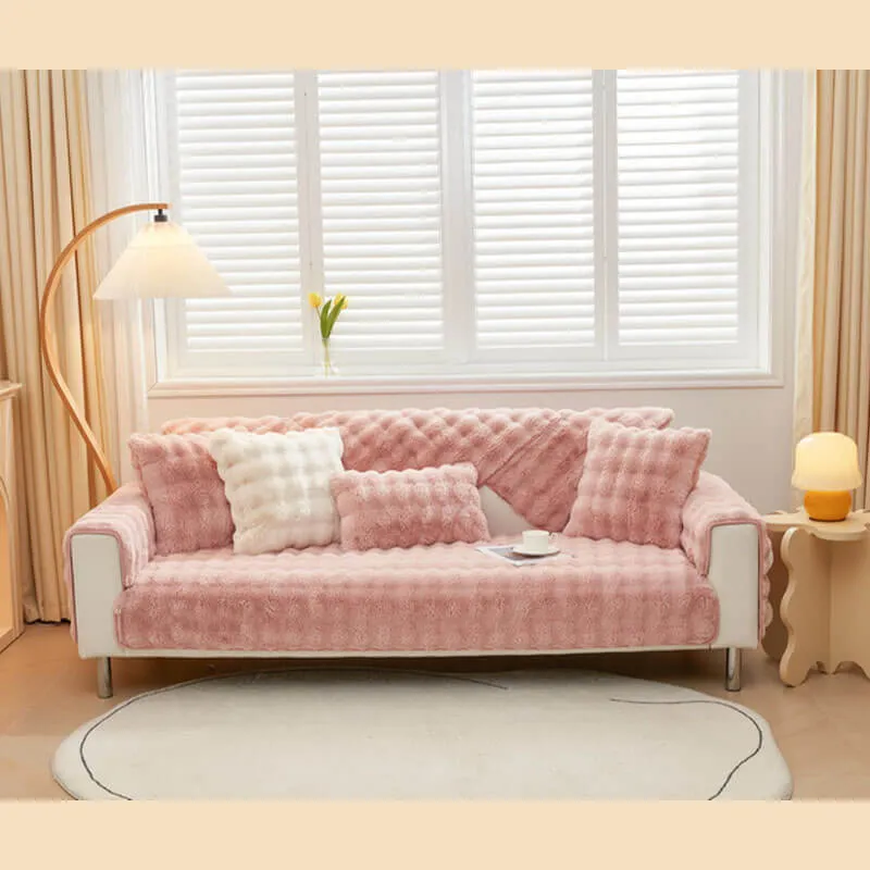 Cozy Plush Solid Colour Non-slip Couch Cover