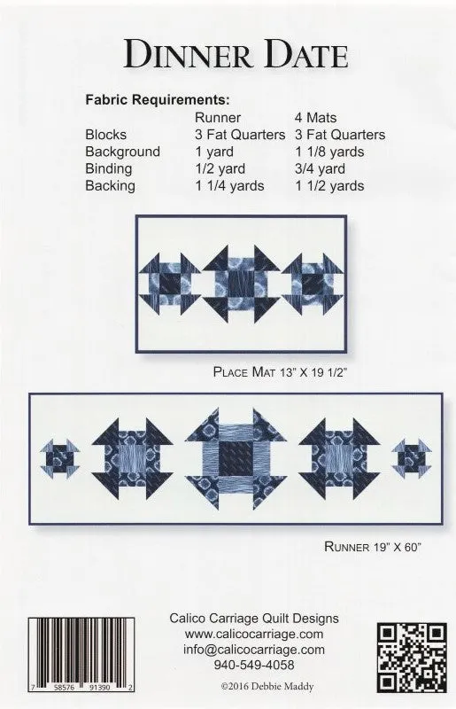 DINNER DATE - Calico Carriage Quilt Designs Pattern CCQD163