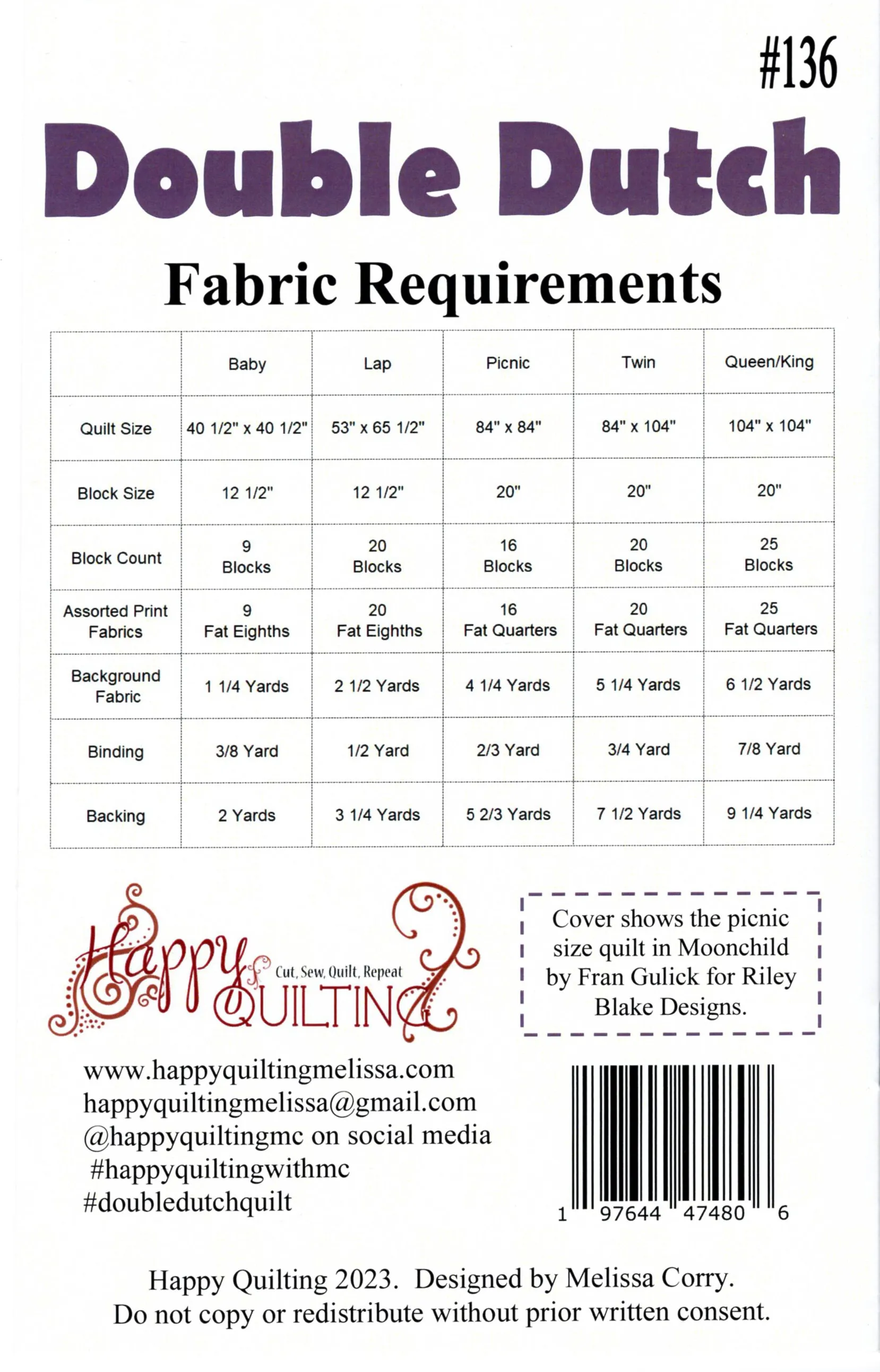 DOUBLE DUTCH - Happy Quilting Pattern - #136