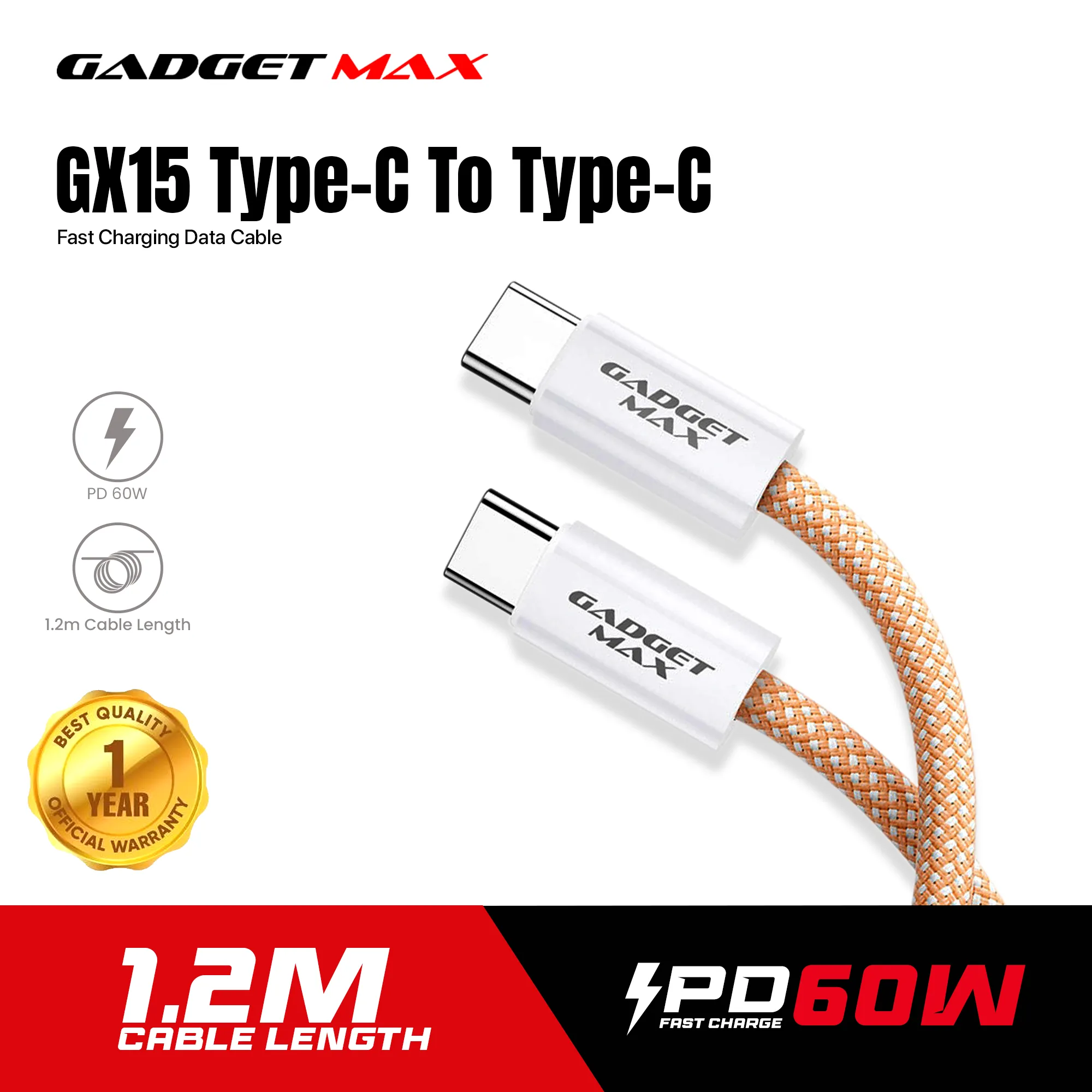 GADGET MAX GX15 FAST CHARGING TYPE-C TO TYPE-C CHARGING DATA CABLE PD(60W) (1.2M) - PURPLE