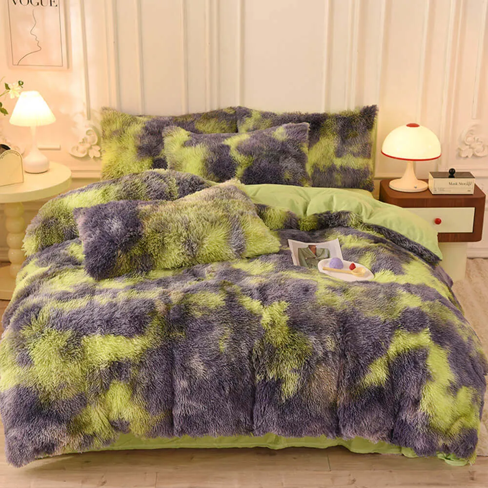 Gradient Fashion Long Plush Warm Bed Sheet Set