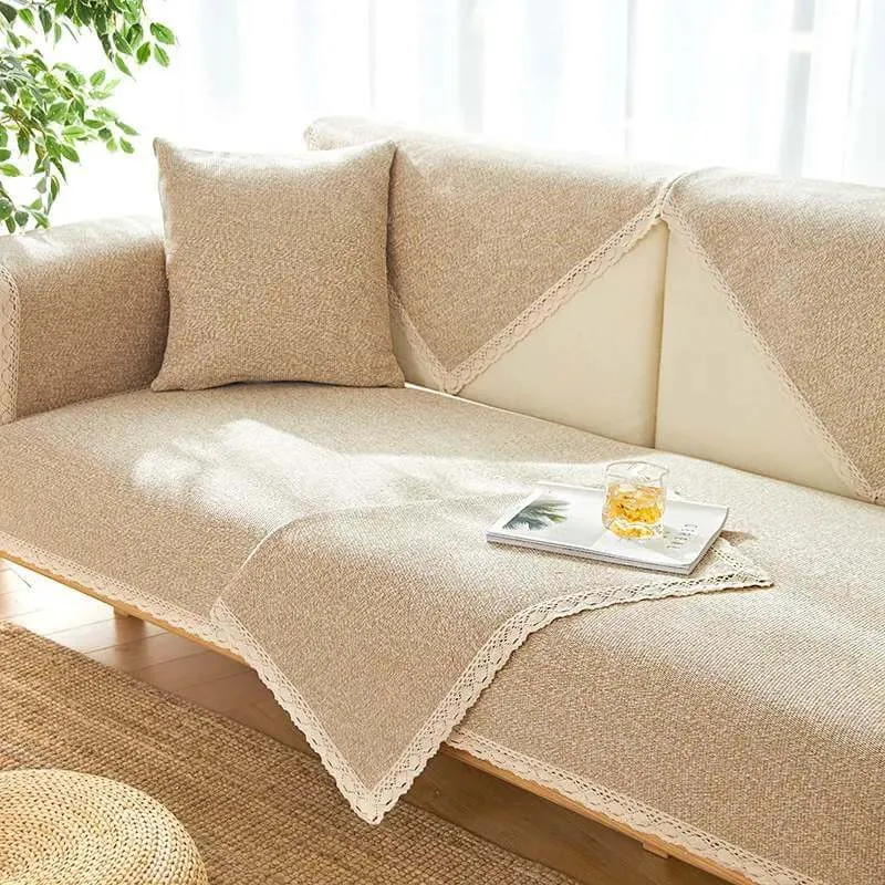 Hand-woven Cotton Linen Non-slip Couch Cover for All Seasons