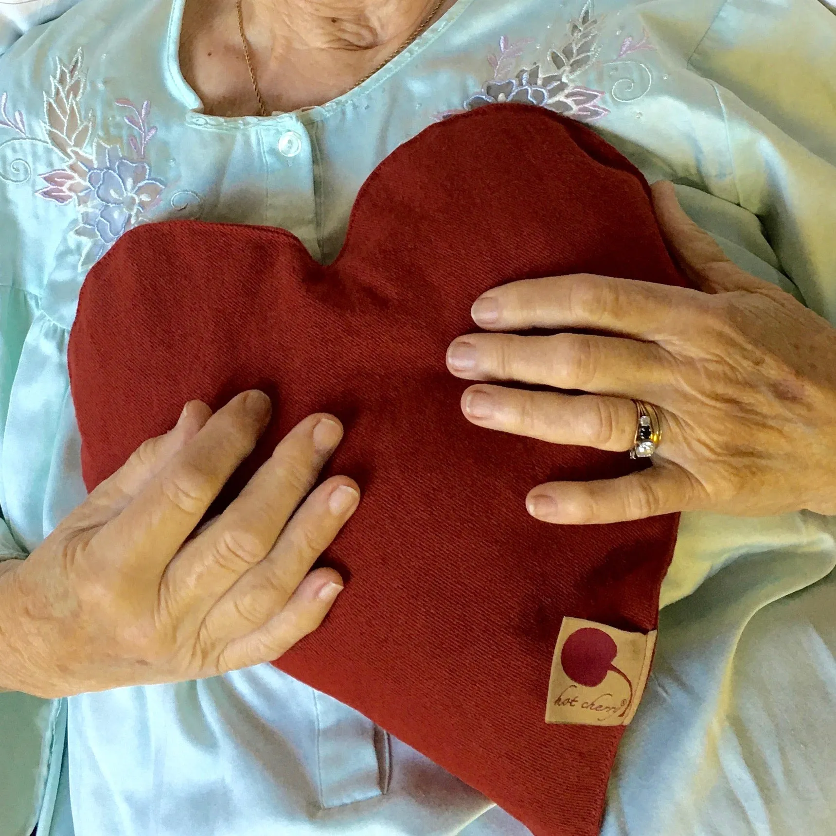 Heart-Shaped Hot Cherry Pillow in Red Denim