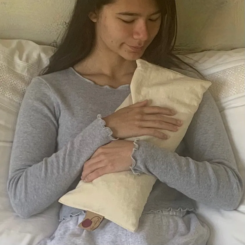 Hot Cherry Cervical/Rectangle Neck Pillow in Unbleached, Pre-washed, Natural Denim, with Cherry Blossom Pillowcase