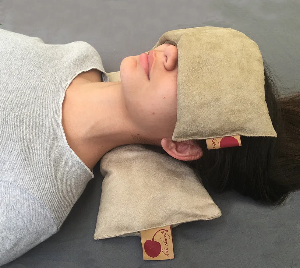 Hot Cherry Rectangular/Cervical Neck Pillow in Plush Tan Ultra-Suede