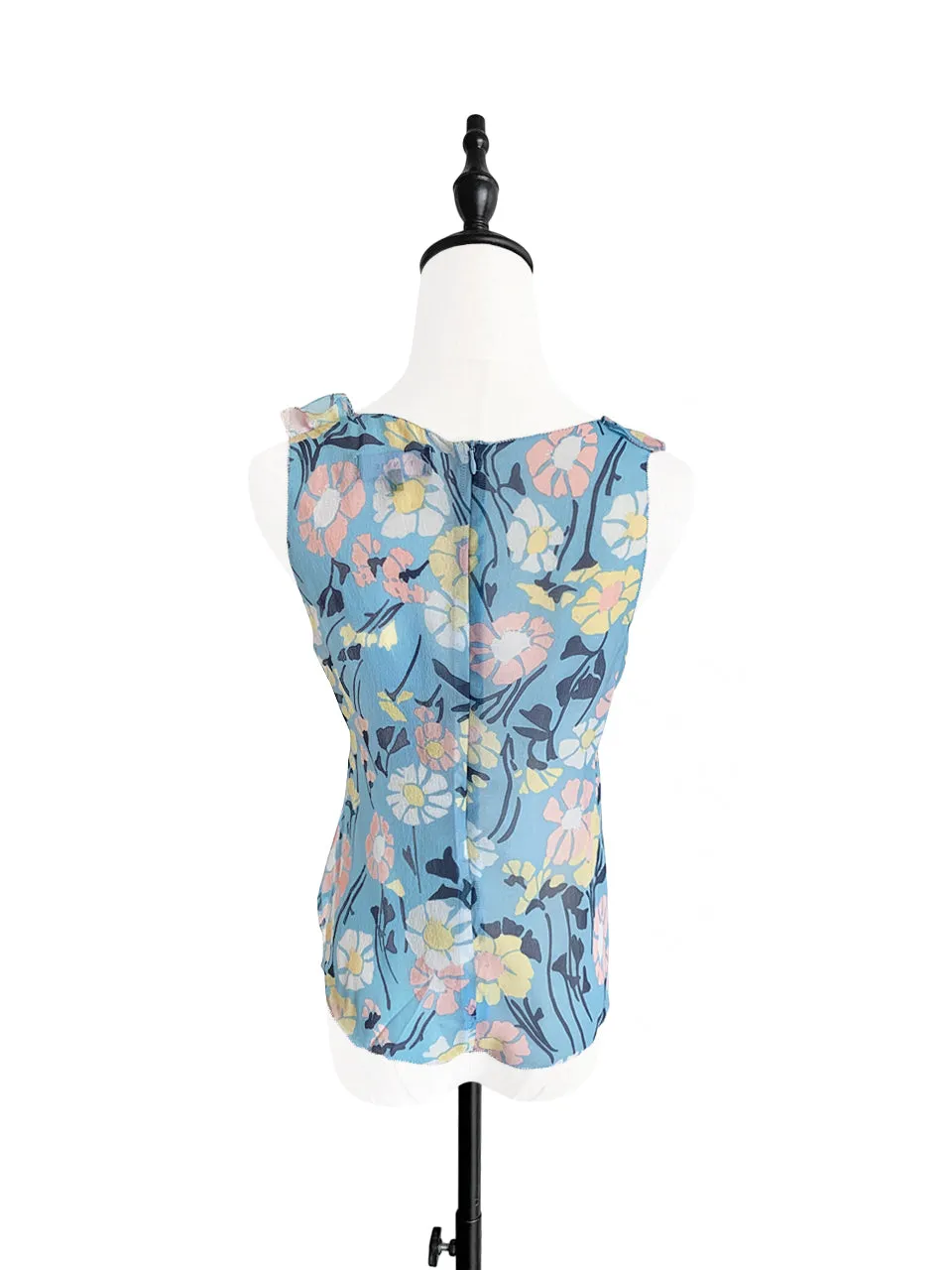 Last Chance! Floral Print Stitched Trim Empire Waist Silk Tank