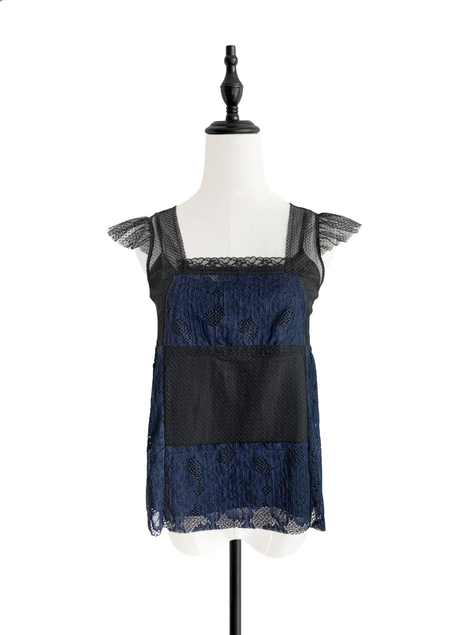 Last Chance! Mixed Media Lace Flutter Sleeve Top with Camisole Liner