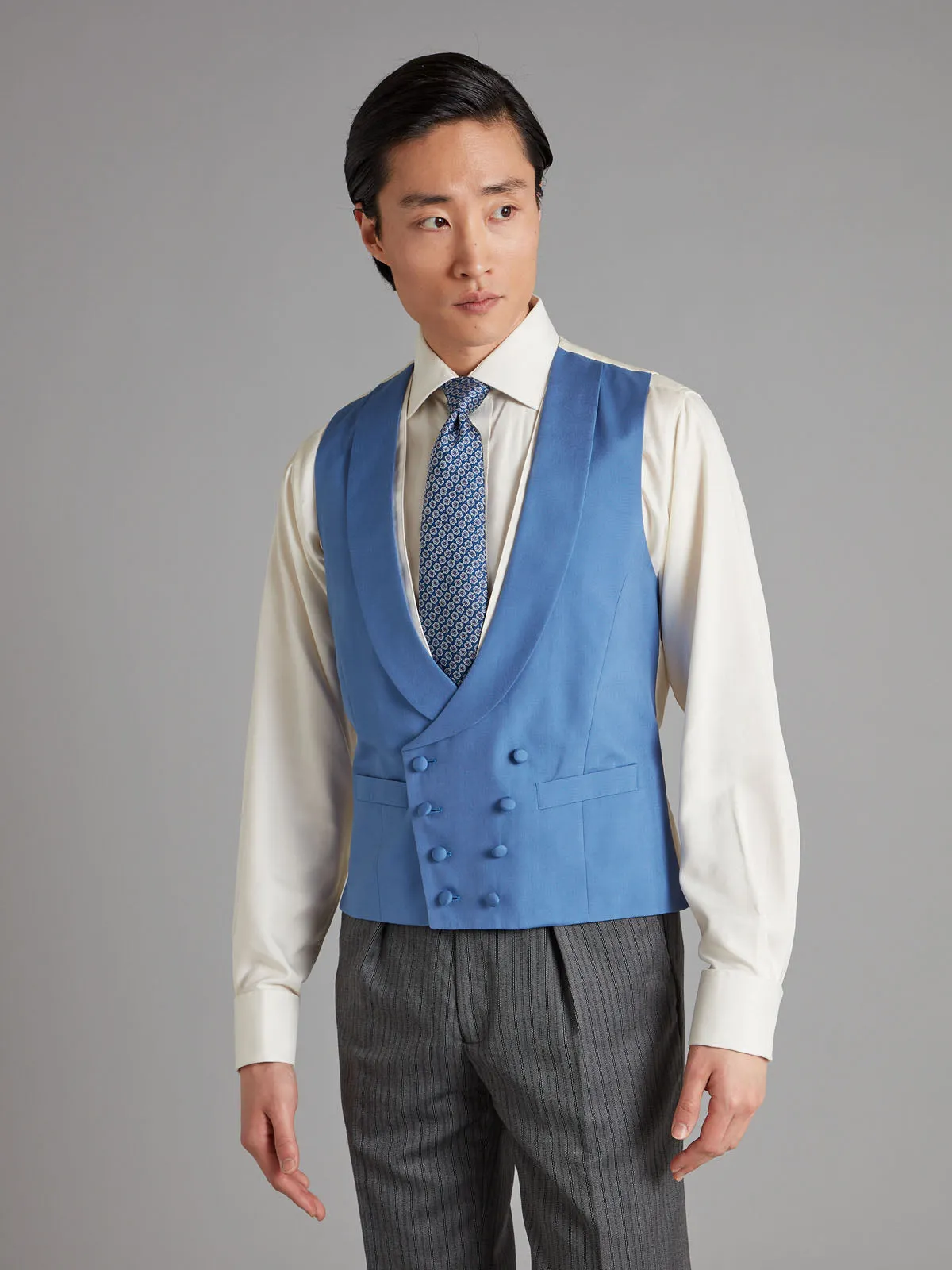 Lightweight Double Breasted Vest - Soft Silk Mid Blue