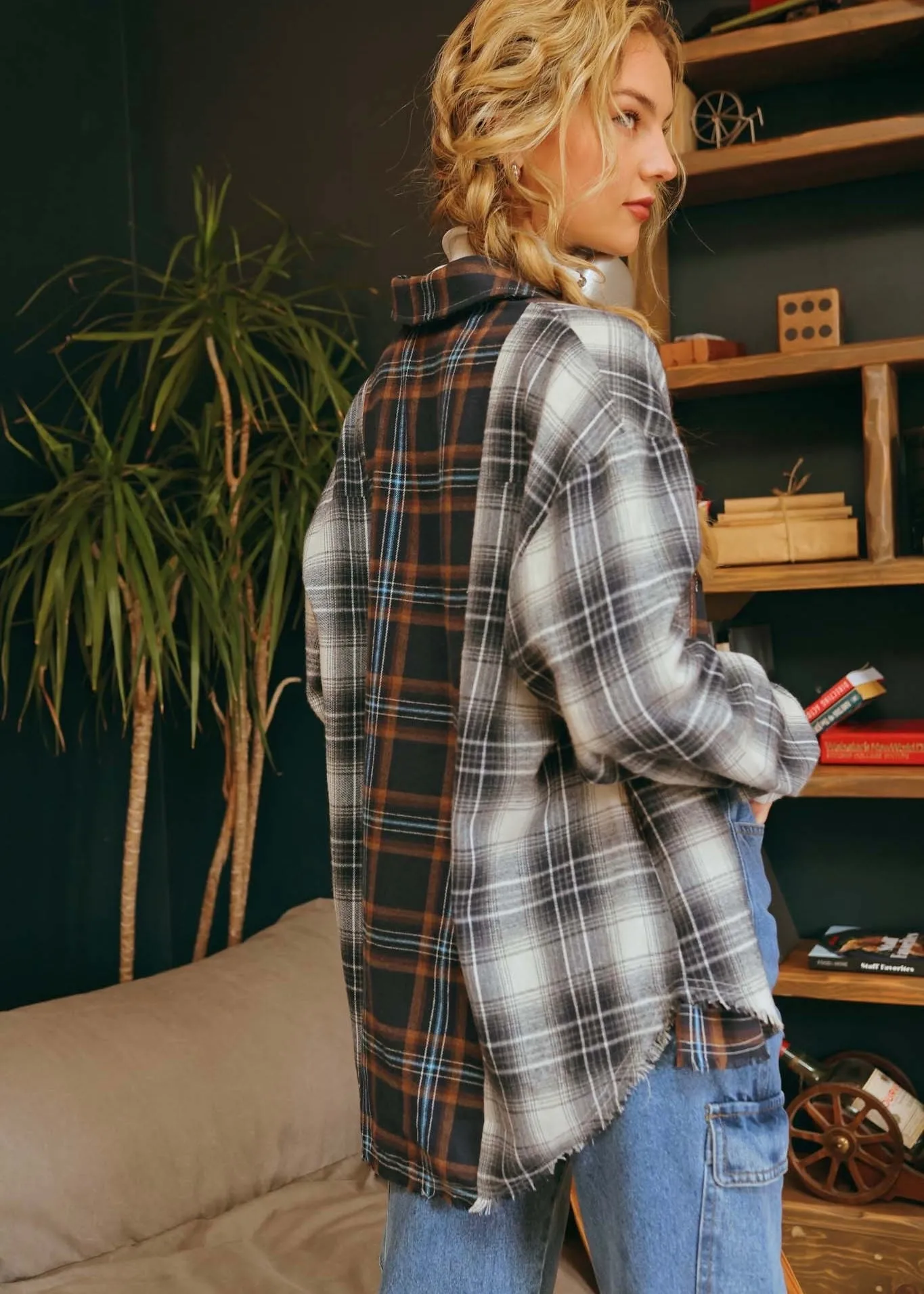 Navy Frayed Hem Flannel