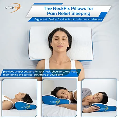 NeckFix Neck Pillows for Pain Relief Sleeping – Advanced Memory Foam Pillows for Side, Back, Stomach Sleepers – Ergonomically Designed Cervical Orthopedic Pillow – Adjustable Design