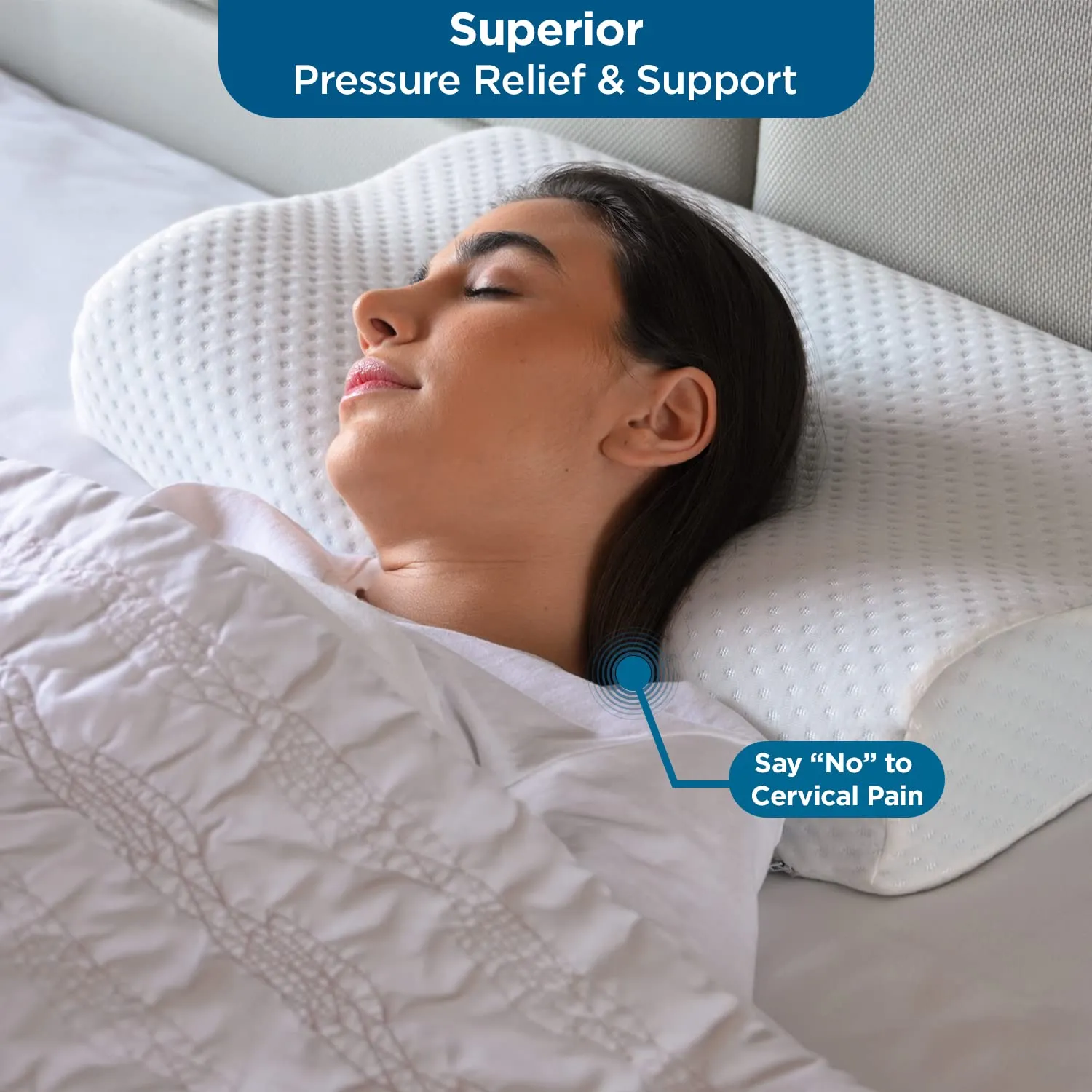 Orthopedic Memory Foam Cervical Contour Pillow with Ventilated Cooling Gel