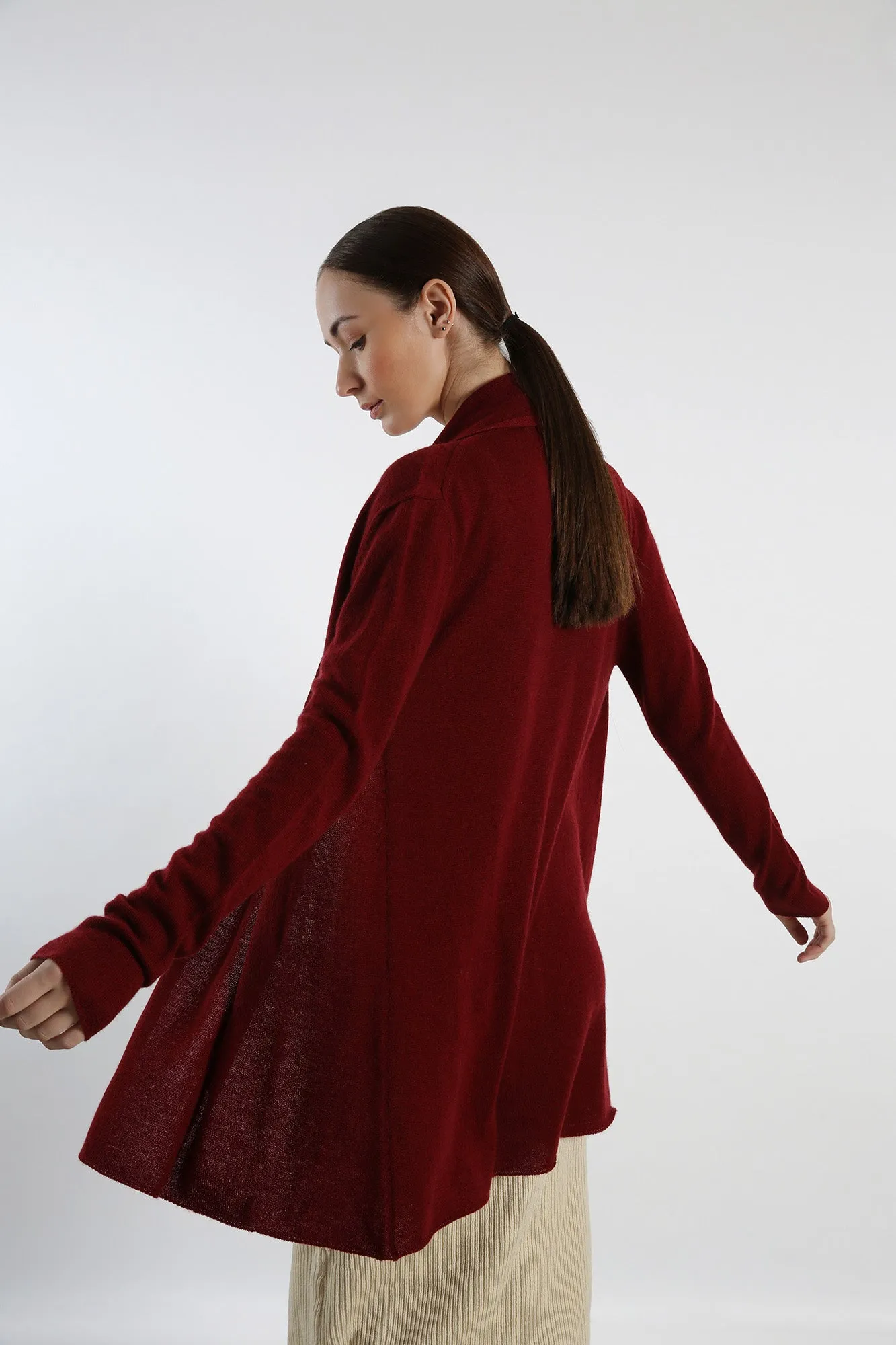 Pure Cashmere Draped Cardigan - Maroon