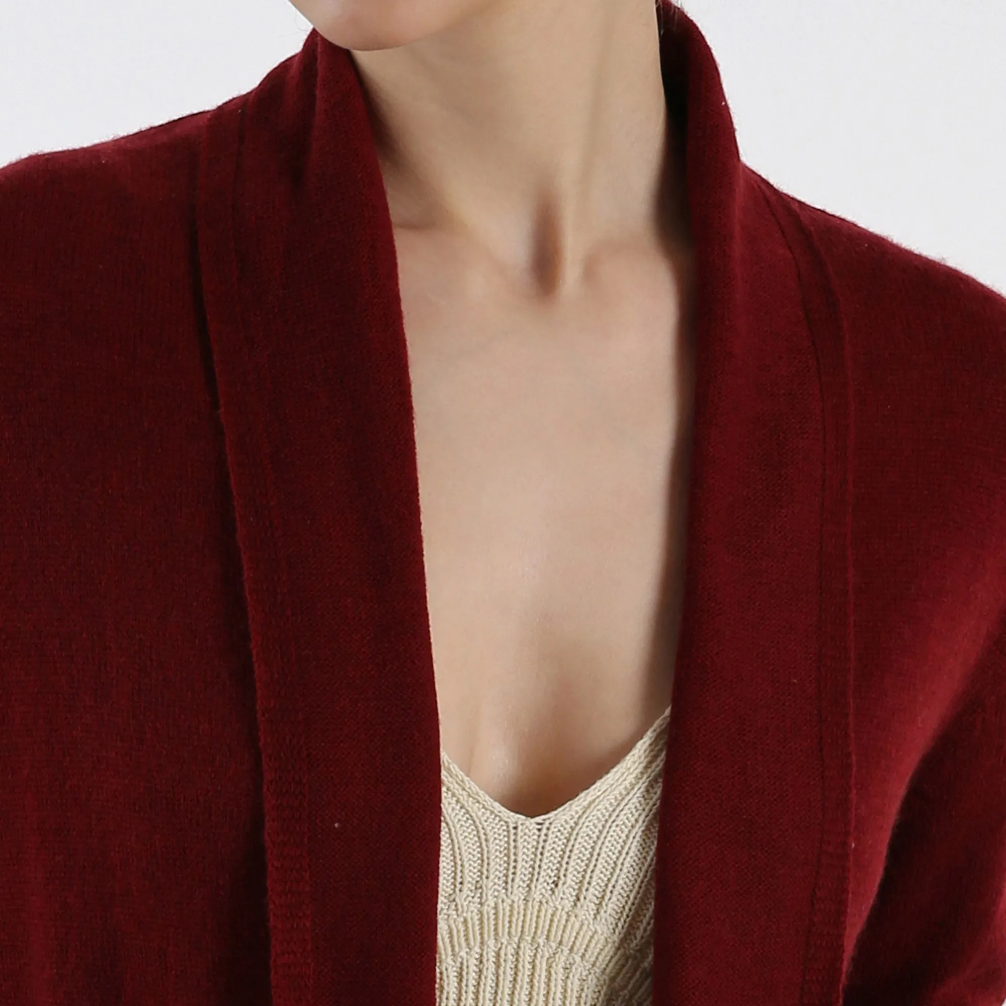 Pure Cashmere Draped Cardigan - Maroon