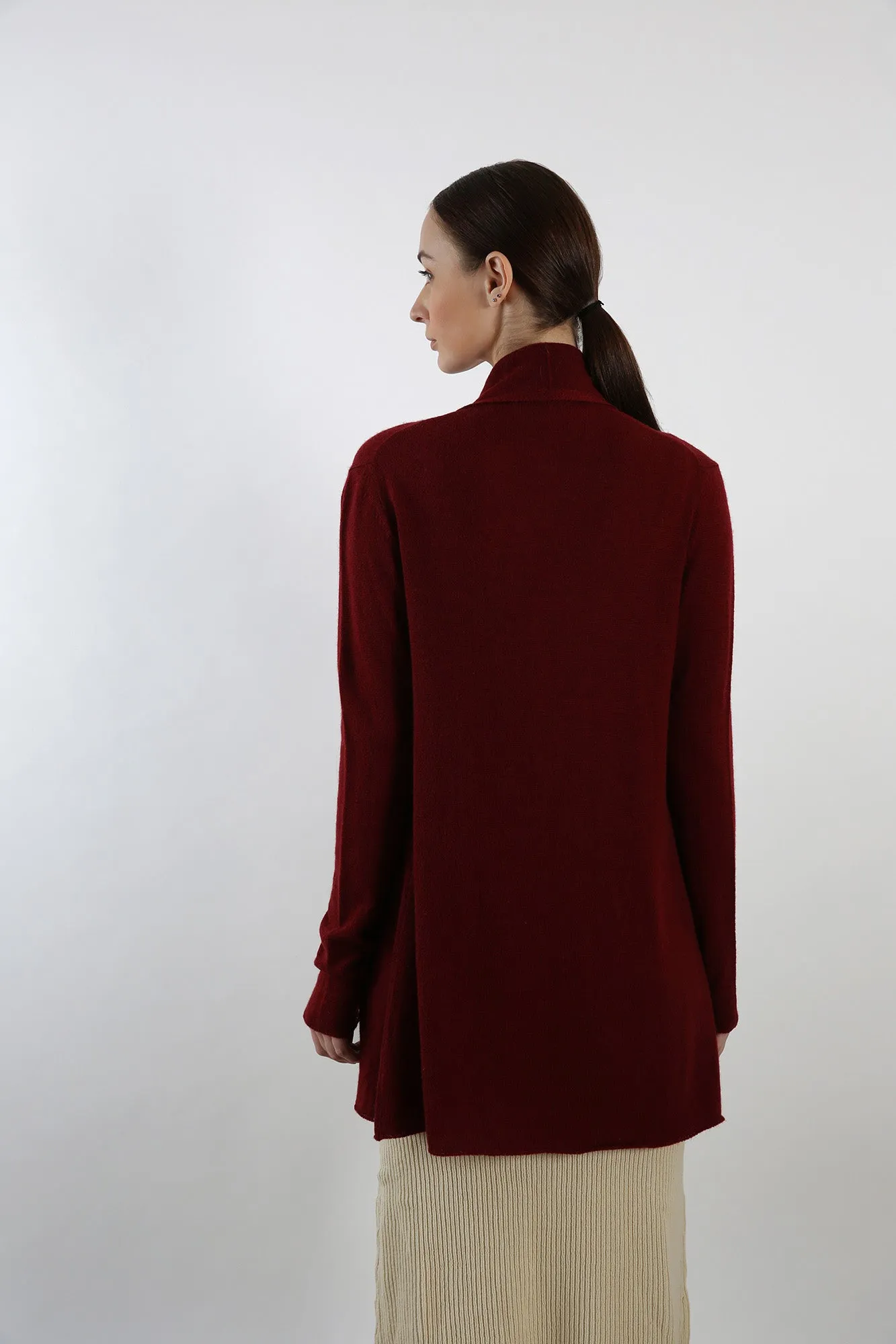 Pure Cashmere Draped Cardigan - Maroon