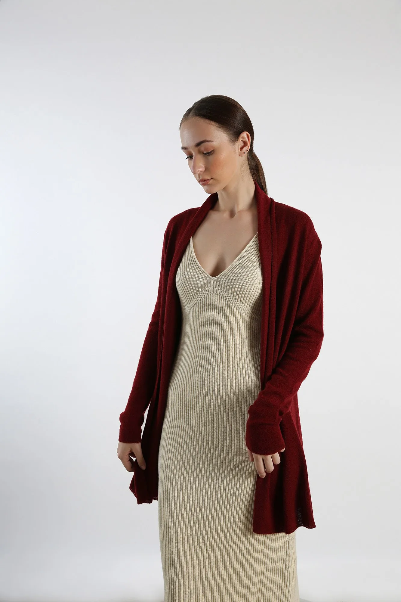 Pure Cashmere Draped Cardigan - Maroon