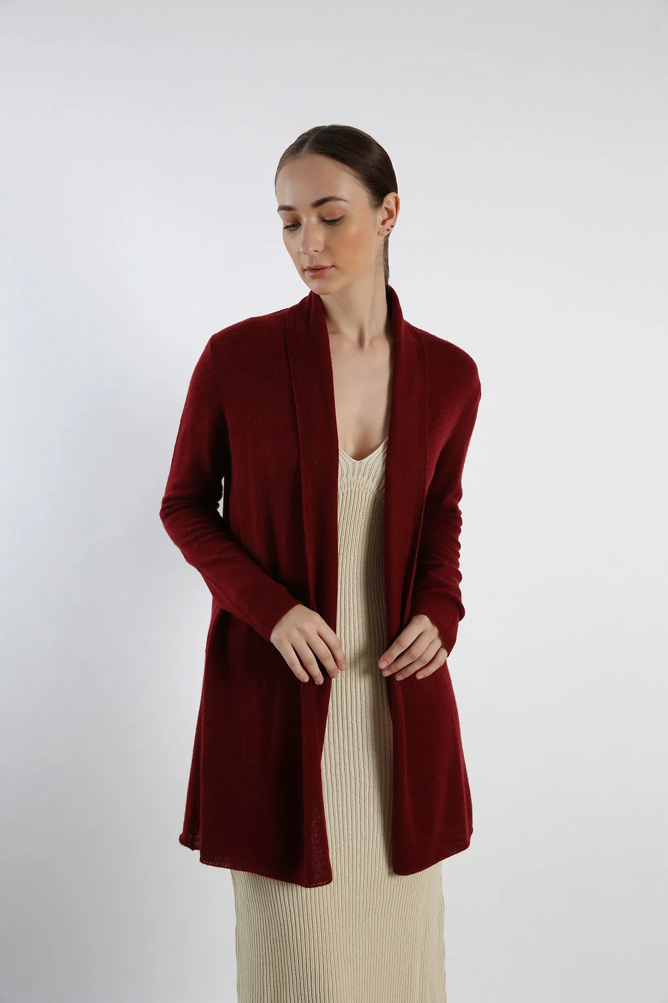 Pure Cashmere Draped Cardigan - Maroon