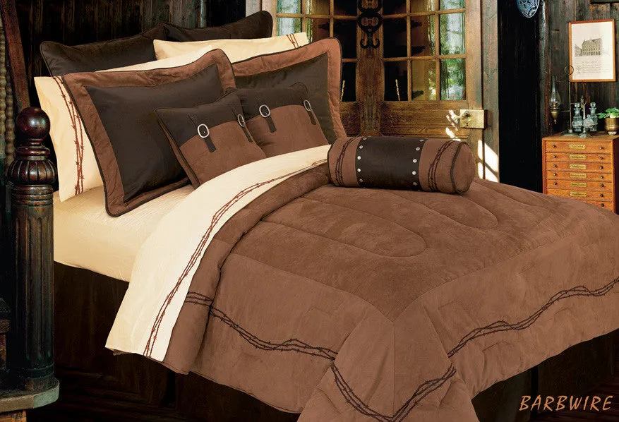 "Embroidery Barbwire Tan"  7-Pc Western Comforter Set Full