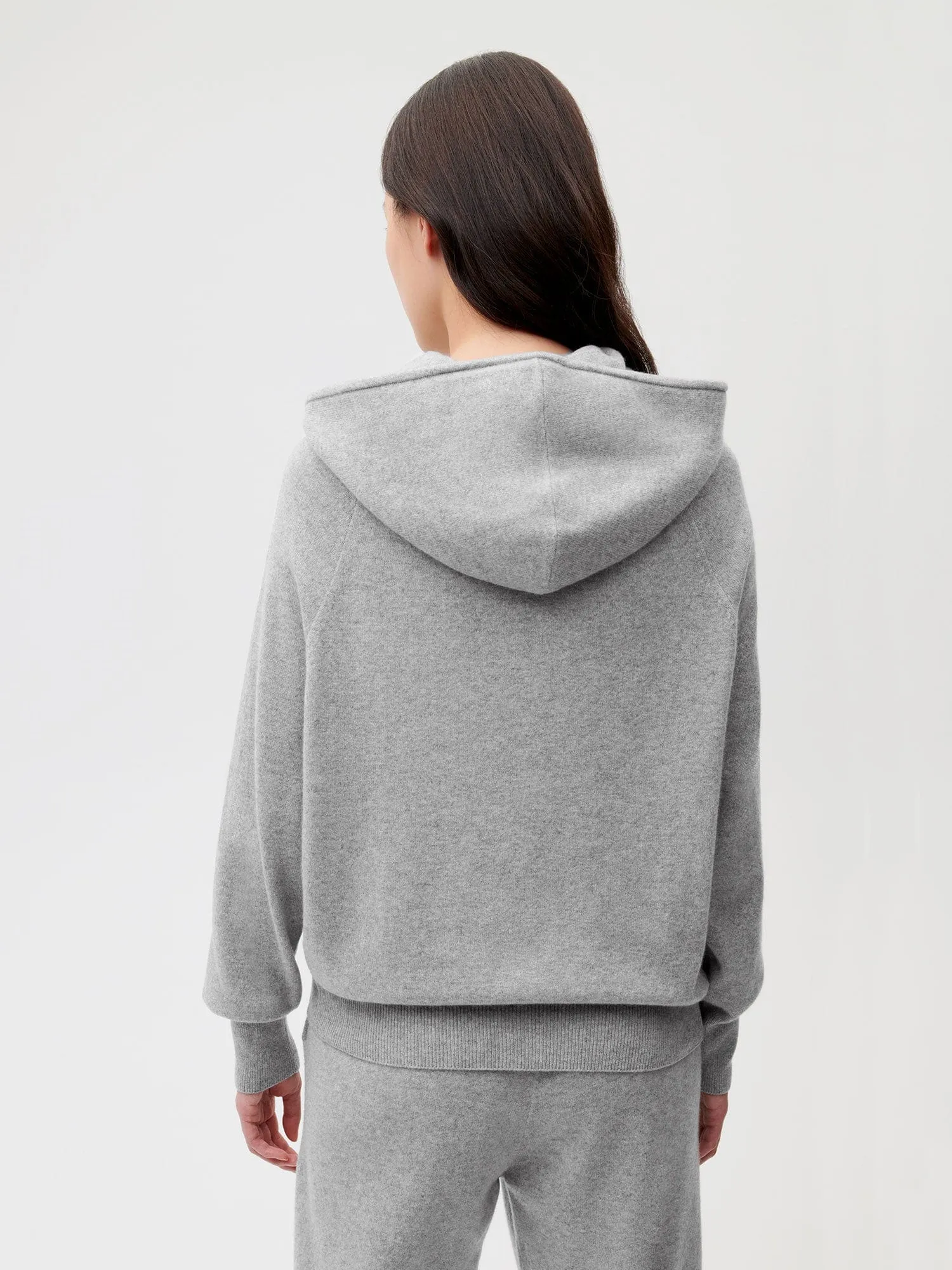 Recycled Cashmere Hoodie—pale grey melange