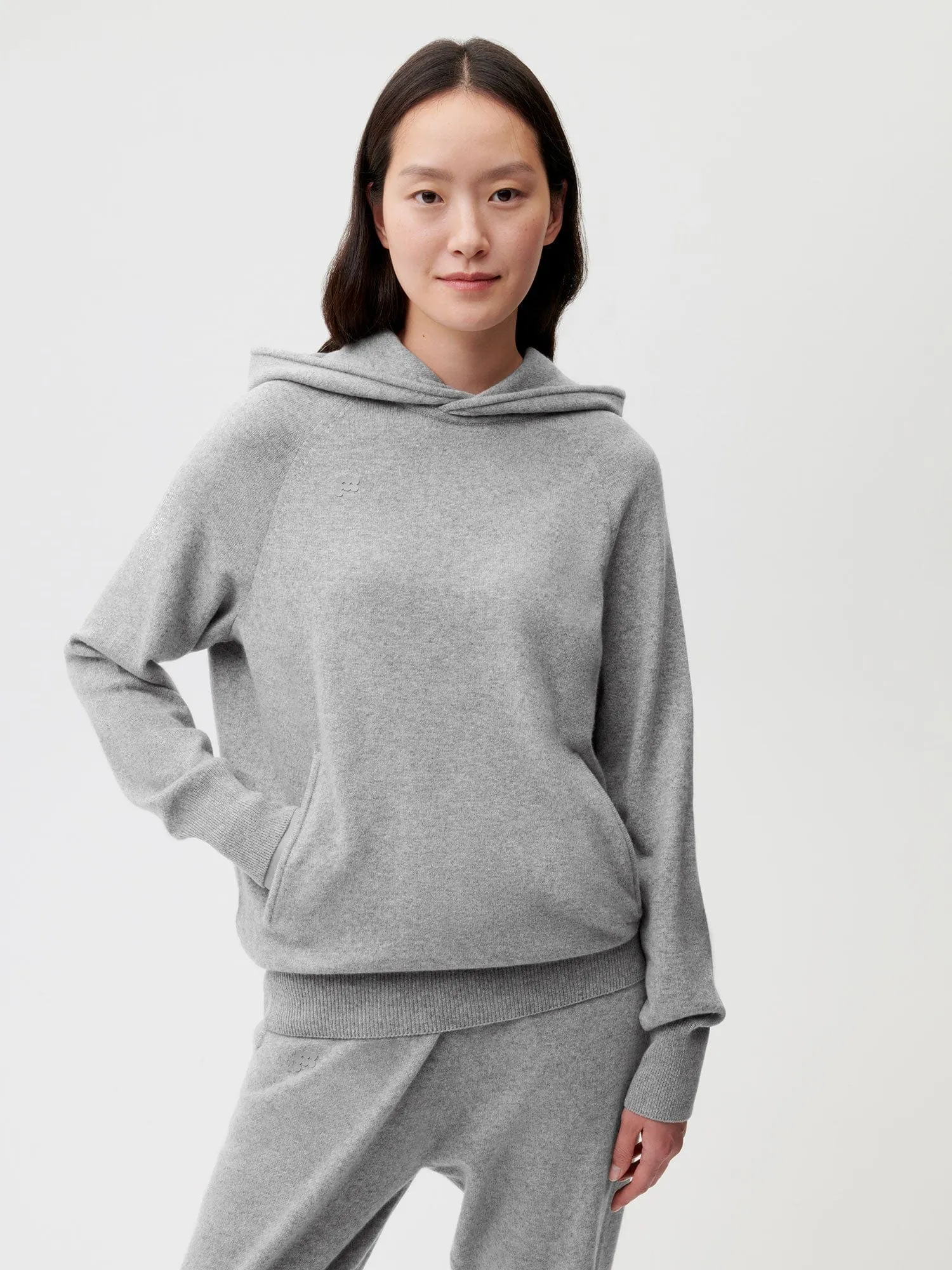 Recycled Cashmere Hoodie—pale grey melange