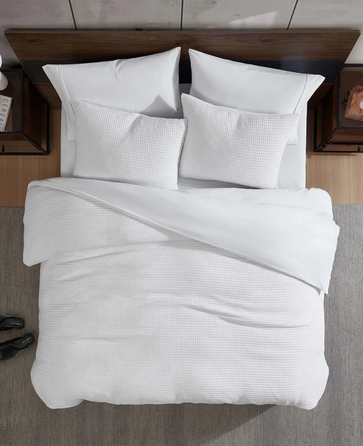 Reversible Solid White Waffle Comforter Set