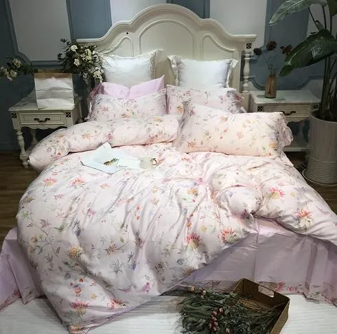 Silk Egyptian Cotton Birds Plant Duvet Cover Bedding Set Fitted sheet style