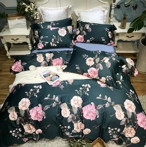 Silk Egyptian Cotton Birds Plant Duvet Cover Bedding Set Fitted sheet style