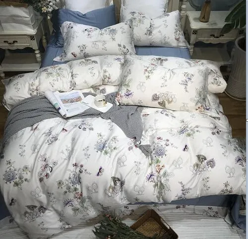 Silk Egyptian Cotton Birds Plant Duvet Cover Bedding Set Fitted sheet style