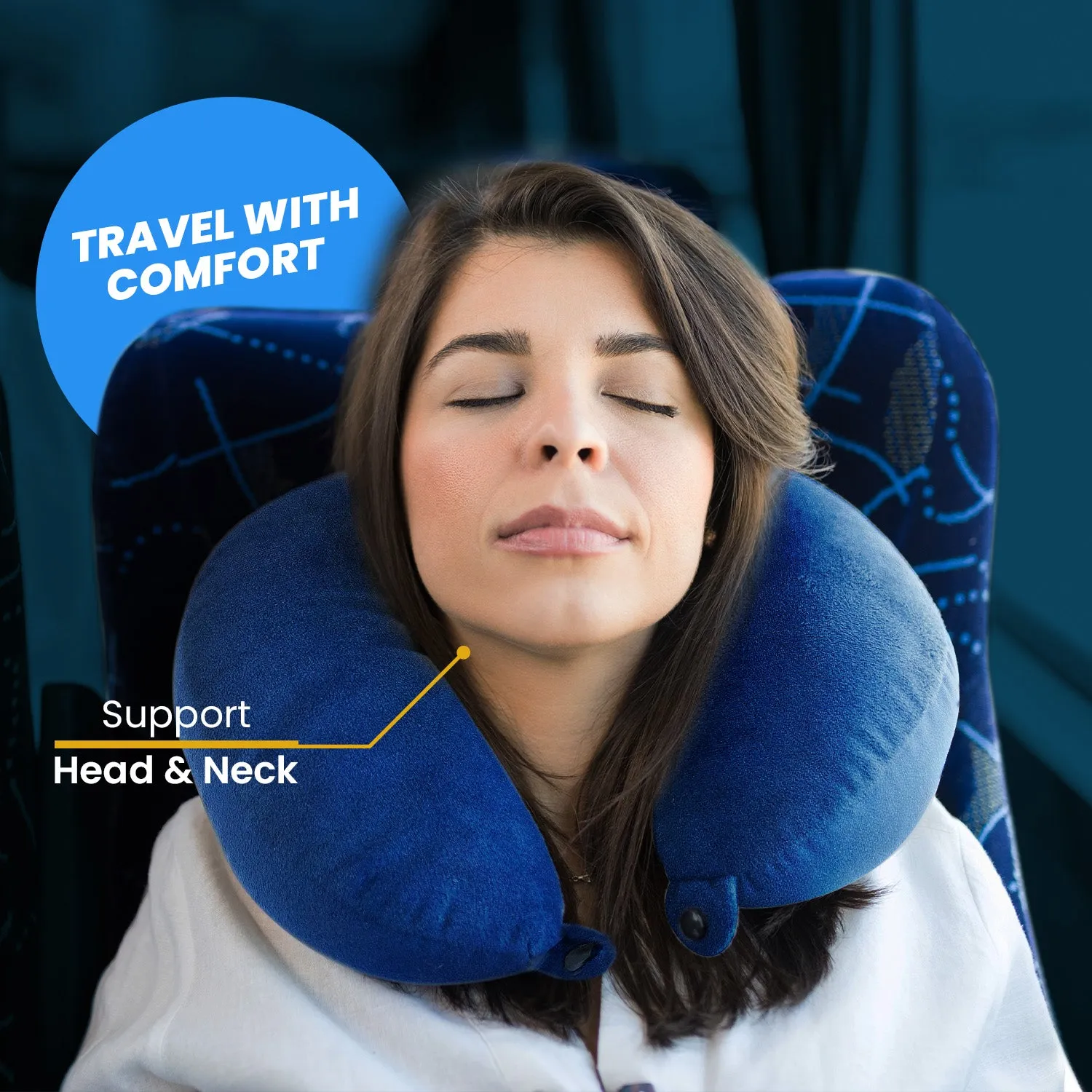 Super-Soft Memory Foam Raised Travel Neck Pillow - Velvet Fabric