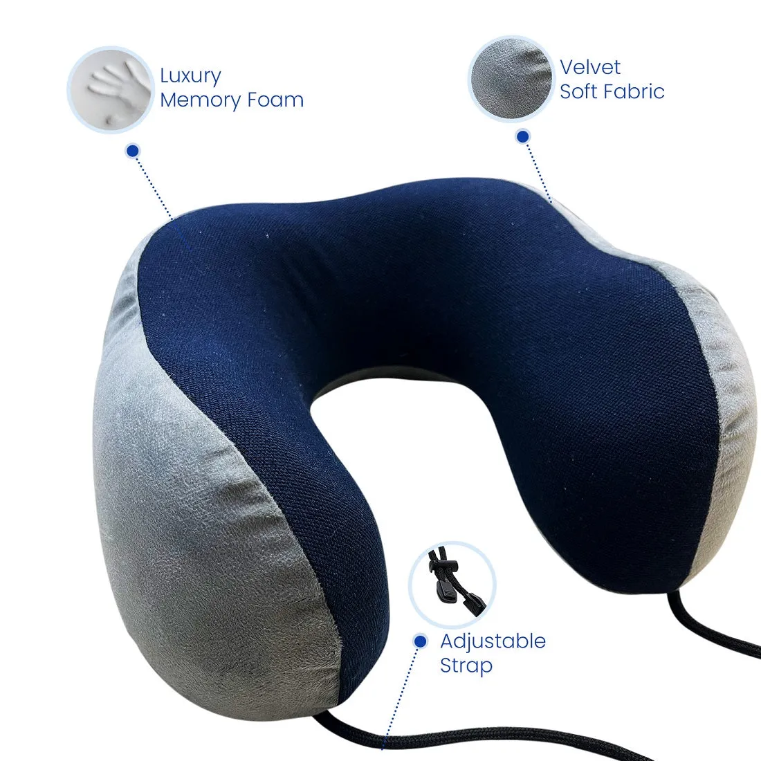 Super-Soft Memory Foam Travel Neck Pillow - Velvet Fabric