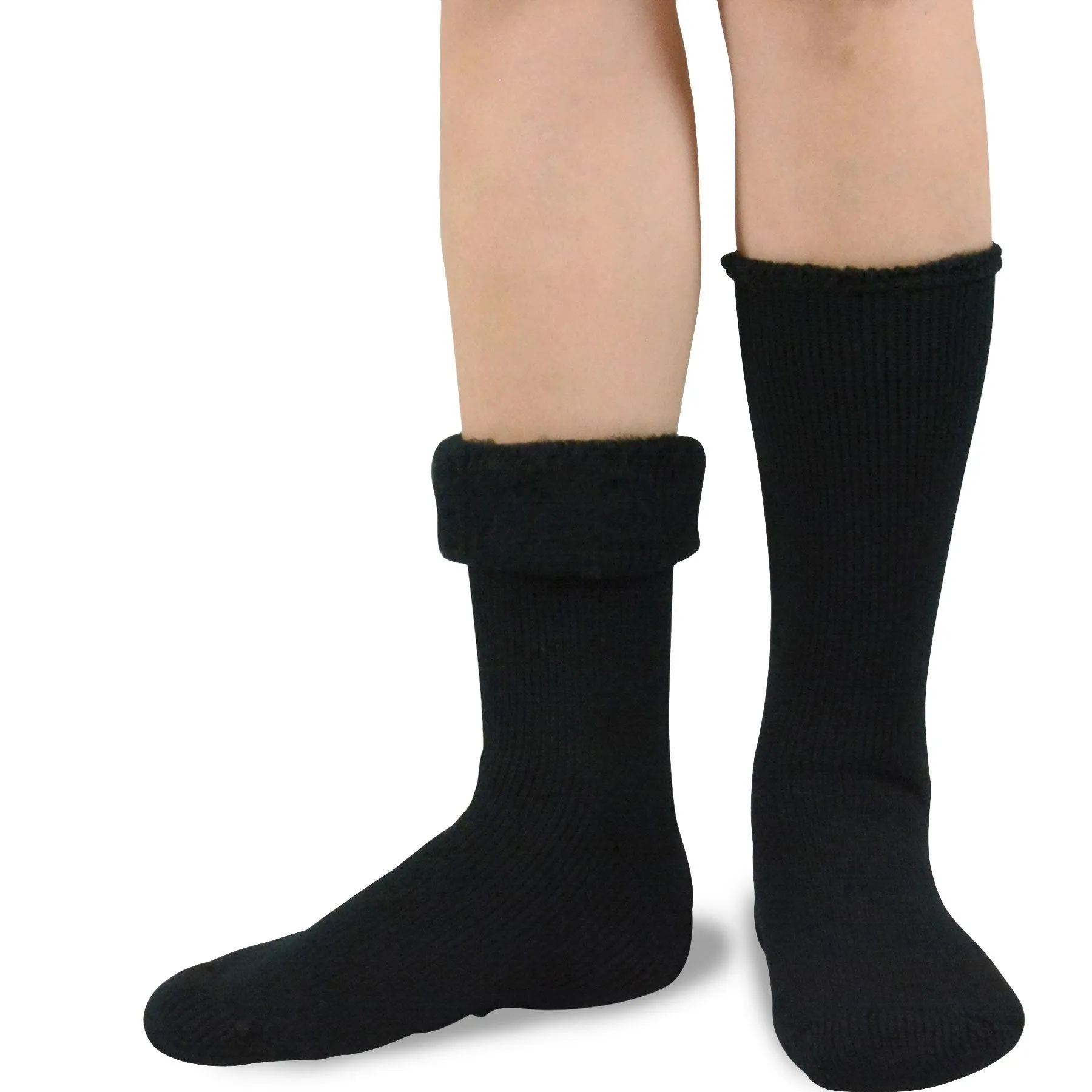 TeeHee Socks Men's Thermal Acrylic Crew Black/Heather Black 2-Pack (51018)