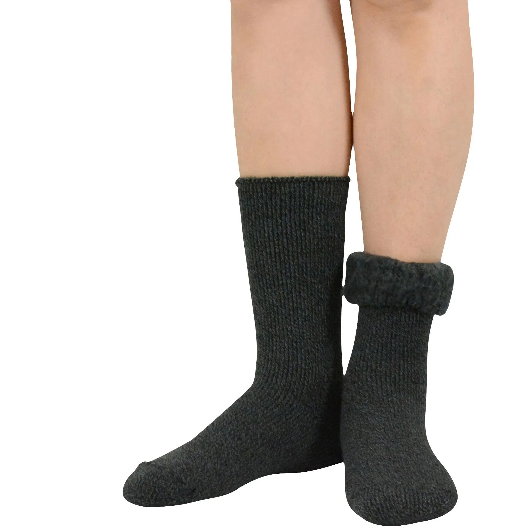 TeeHee Socks Men's Thermal Acrylic Crew Black/Heather Black 2-Pack (51018)