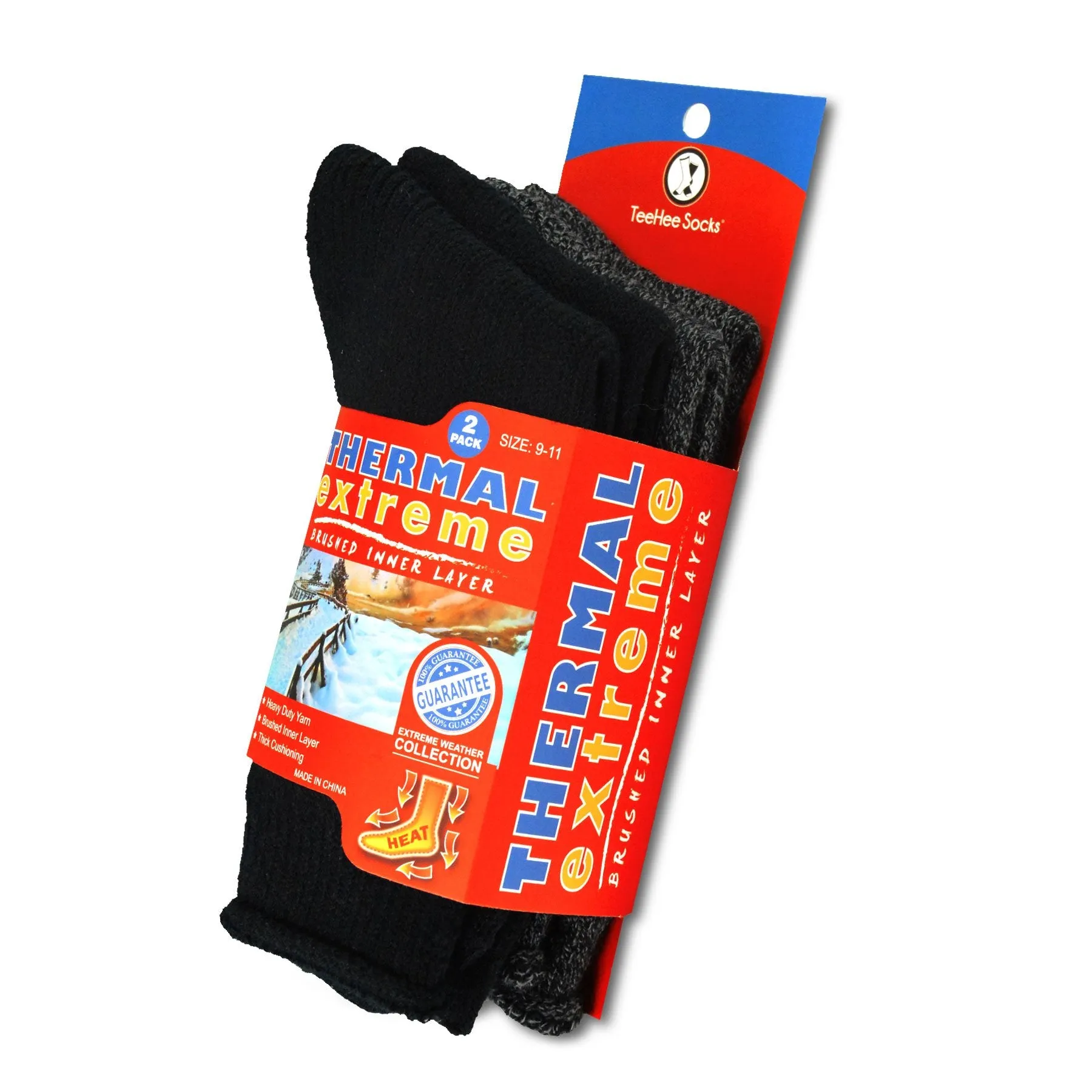 TeeHee Socks Men's Thermal Acrylic Crew Black/Heather Black 2-Pack (51018)