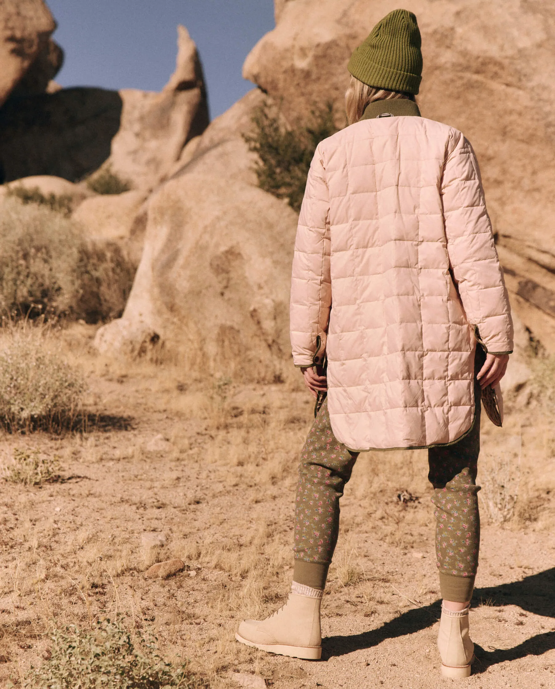 The Reversible Down Treeline Puffer. -- Blush and Snow Leopard