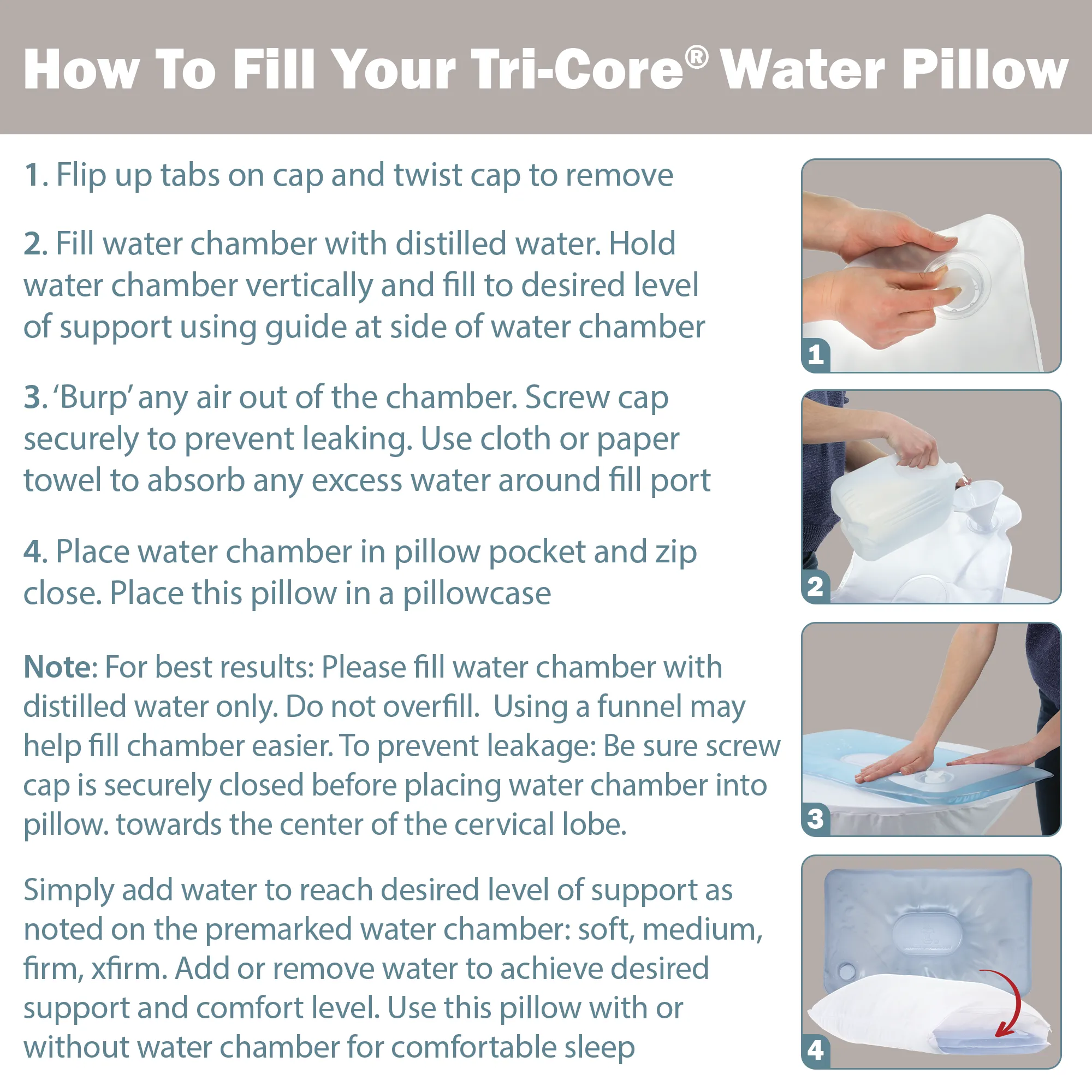 Tri-Core Water Pillow Adjustable Cervical Support Pillow