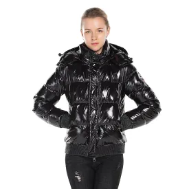 Women's Down Puff Jacket in Pure Goose Shiny Colours Silver and Black S M L XL