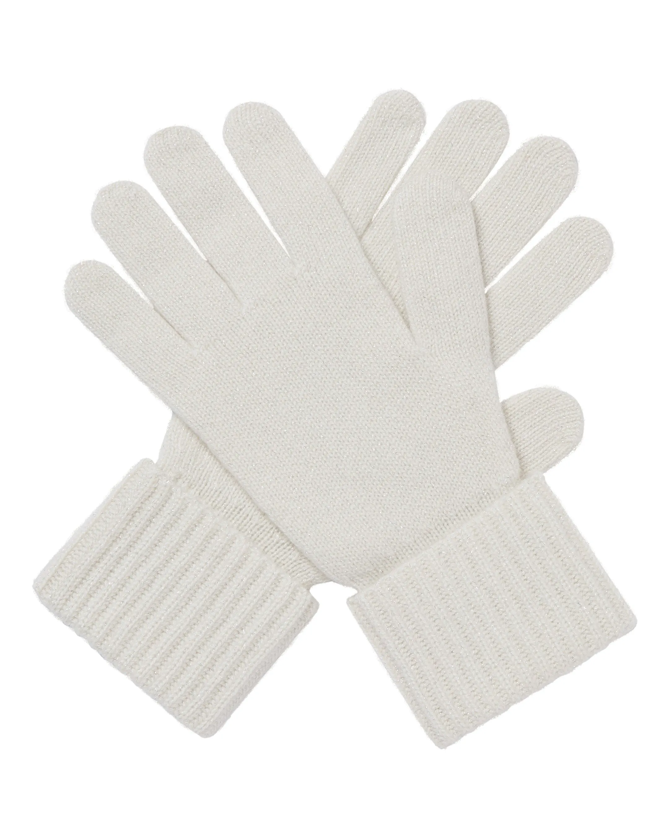 Women's Ribbed Cashmere Gloves With Lurex Snow Grey Sparkle